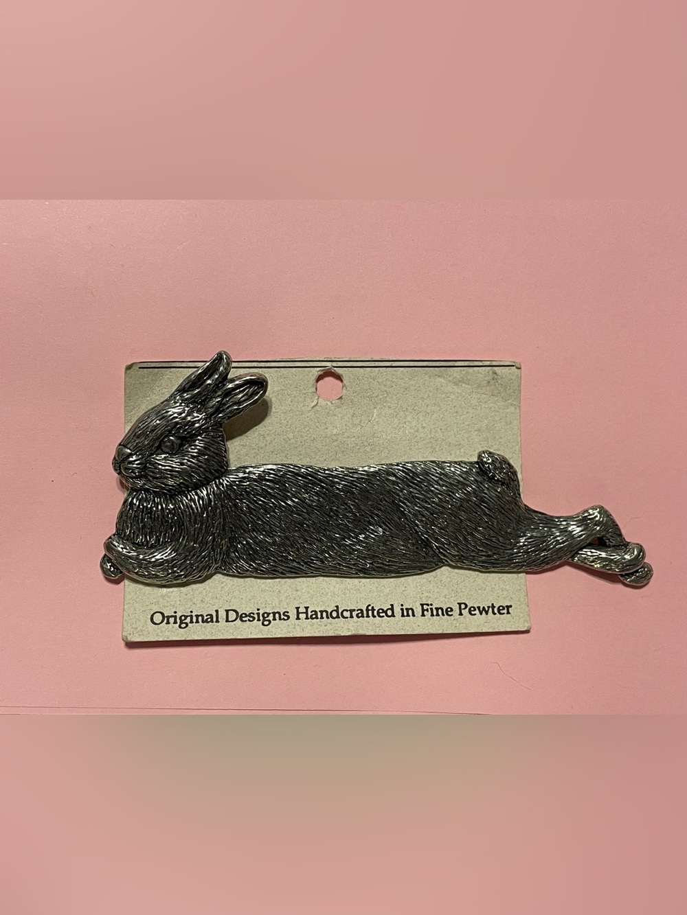 Sheridan Pewter Lounging Rabbit Brooch Textured Vintage #0151